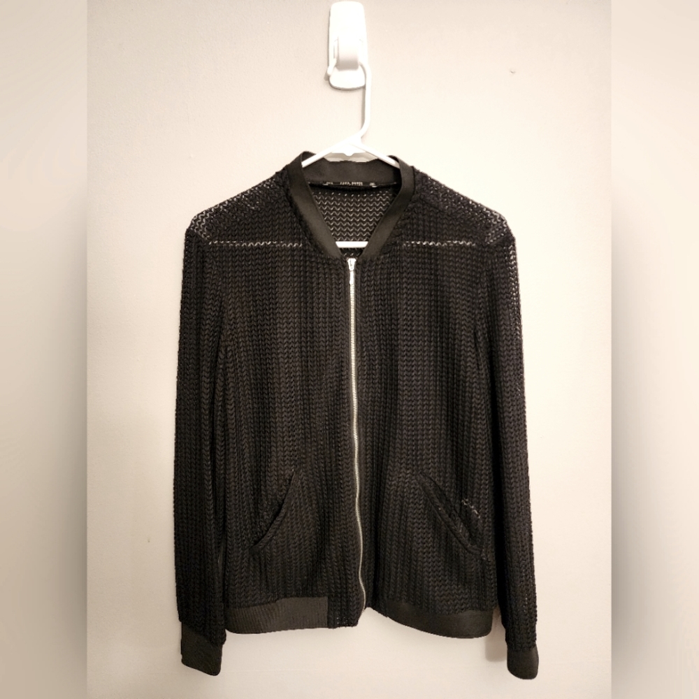 Zara Basic Mesh Net Collection Black Zip-Up Jacke… - image 1